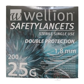 Wellion SAFETYLANCETS 25G - LANCETA bezpečnostná priemer 1,8 mm, sterilná, jednorazová 1x200 ks obrázok