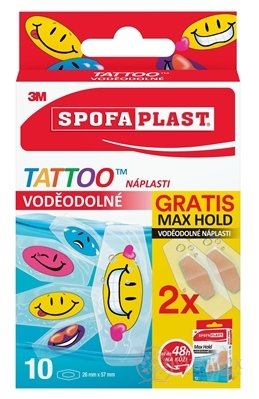3M Spofaplast č.115P Náplasti VODĚODOLNÉ TATTOO (dětské, mix, 10 ks + Gratis Max Hold 2 ks) 1x12 ks