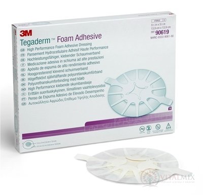 3M TEGADERM Foam Adhesive (90619) pěnové krytí na rány, adhezivní, loket/pata 13,9 cm x 13,9 cm, 1x5 ks