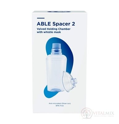 ABLE SPACER 2 + Medium Mask Nástavec inhalaci s ventilem s náustkem a se střední maskou s píšťalkou, 1x1 ks