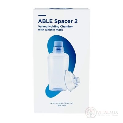 ABLE SPACER 2 + Small Mask Nástavec inhalaci s ventilem s náustkem as malou maskou s píšťalkou, 1x1 ks
