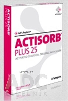 ACTISORB PLUS 25 obvaz s aktivním uhlím a stříbrem (10,5x10,5 cm) 1x10 ks