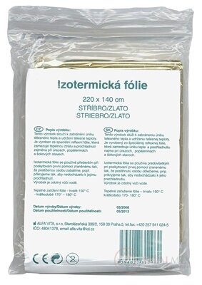 ALFA VITA Izotermická fólie 220 x140 cm, stříbro/zlato 1x1 ks