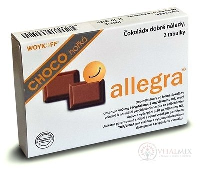 allegra CHOCO hořká čokoláda, tabulky (žvýkací tablety) 1x2 ks
