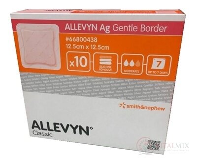 ALLEVYN Ag Gentle Border Krytí na rány 12,5x12,5 cm, adhezivní krytí se silikonem o obsahu stříbra 1x10 ks