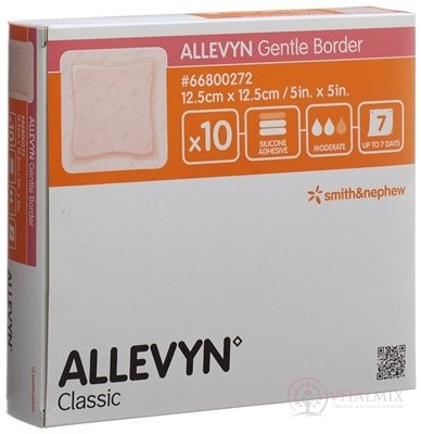 ALLEVYN Gentle Border Krytí na rány 12,5x12,5 cm, adhezivní pěnové krytí se silikonovým gelem 1x10 ks