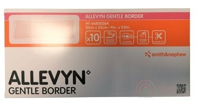 ALLEVYN Gentle Border Krytí na rány adhezivní hydrocelulární pěnové krytí se silikonovým gelem, 10x25 cm, 1x10 ks