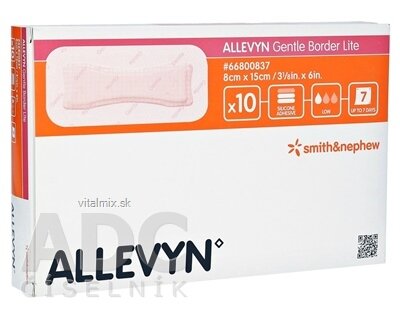 ALLEVYN Gentle Border Lite Krytí na rány 8x15 cm, adhezivní pěnové krytí se silikonovým gelem 1x10 ks