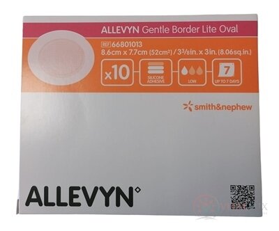 ALLEVYN Gentle Border Lite Oval Krytí na rány adhezivní hydrocelulární pěnové krytí se silikonovým gelem, oválné, 8,6 x 7,7 cm, 1x10 ks