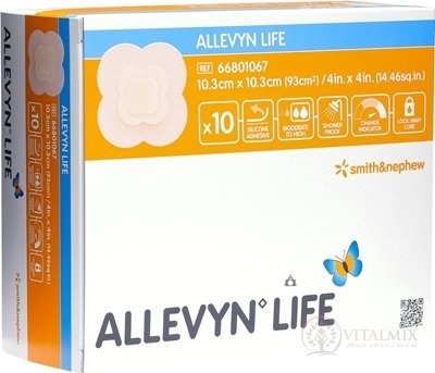 ALLEVYN LIFE Krytí na rány 10,3x10,3 cm, adhezivní pěnové krytí se silikonovým gelem 1x10 ks