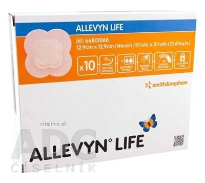 ALLEVYN LIFE Krytí na rány 12,9x12,9 cm, adhezivní pěnové krytí se silikonovým gelem 1x10 ks