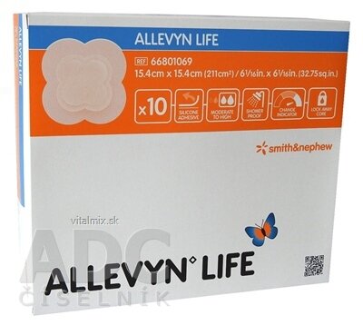 ALLEVYN LIFE Krytí na rány 15,4x15,4 cm, adhezivní pěnové krytí se silikonovým gelem 1x10 ks