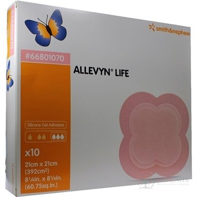 ALLEVYN LIFE Krytí na rány 21x21 cm, adhezivní pěnové krytí se silikonovým gelem 1x10 ks