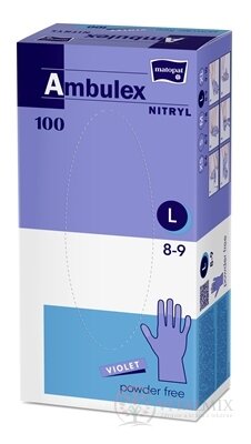 Ambulex NITRYL Vyšetřovací a ochranné rukavice vel. L L, fialové, nitrilové, nesterilní, nepudrované, 1x100 ks