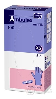 Ambulex NITRYL Vyšetřovací a ochranné rukavice vel. L XS, fialové, nitrilové, nesterilní, nepudrované, 1x100 ks