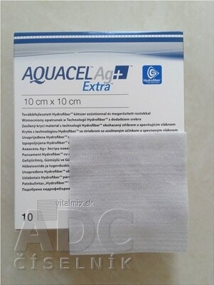 AQUACEL Ag + Extra krytí na rány se stříbrem se zesíleným účinkem, 10x10 cm, 1x10 ks