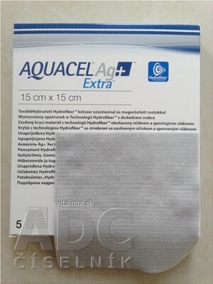 AQUACEL Ag + Extra krytí na rány se stříbrem se zesíleným účinkem, 15x15 cm, 1x5 ks