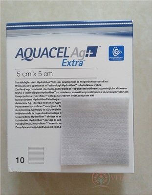 AQUACEL Ag + Extra krytí na rány se stříbrem se zesíleným účinkem, 5x5 cm, 1x10 ks