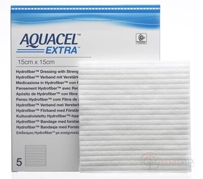 AQUACEL EXTRA Krytí na rány se zpevněným vláknem, 15x15 cm, 1x5 ks