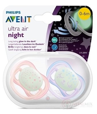 AVENT DUDLÍK 0-6M Ultra air noční dívka na utišování, silikon 1x2 ks