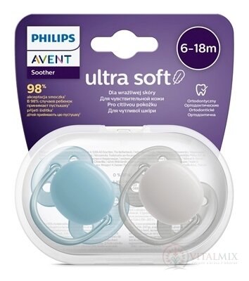 AVENT DUDLÍK Ultra Soft Premium 6-18m chlapec na utišování, silikon, FlexiFit, neutral 1x2 ks