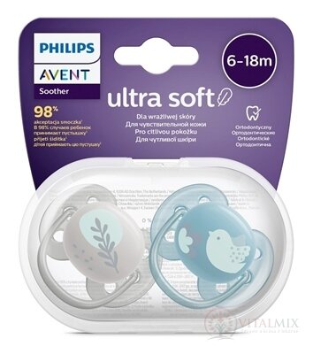 AVENT DUDLÍK Ultra Soft Premium 6-18m chlapec na utišování, silikon, FlexiFit, zvířátko 1x2 ks