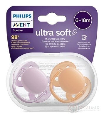 AVENT DUDLÍK Ultra Soft Premium 6-18m dívka na utišování, silikon, FlexiFit, neutral 1x2 ks