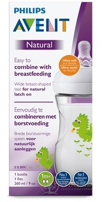 AVENT LÁHEV Natural PP 260 ml Drak, dudlík ultra soft (1m +) měkký, pomalý (SCF070 / 24) 1x1 ks