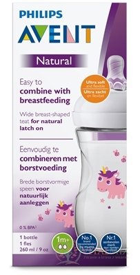 AVENT LÁHEV Natural PP 260 ml Jednorožec, dudlík ultra soft (1m +) měkký, pomalý (SCF070 / 25) 1x1 ks