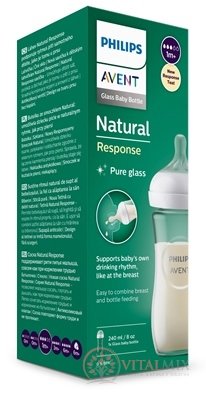 AVENT LÁHVE Natural Response 240 ml skleněná, dudlík pro podporu rytmu pití (1m+) 1x1 ks