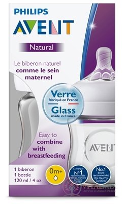 AVENT LÁHEV Natural SKLO 120 ml dudlík (0m +) extra měkký, novorozenecký (SCF051 / 17) 1x1 ks