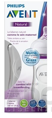 AVENT LÁHEV Natural SKLO 240 ml dudlík (1m +) extra měkký, pomalý (SCF053 / 17) 1x1 ks