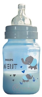 AVENT LÁHEV PP Antikolik 260 ml Modrá - slůně, antikolikový měkký dudlík pomalý průtok 2 otvory, 1x1 ks