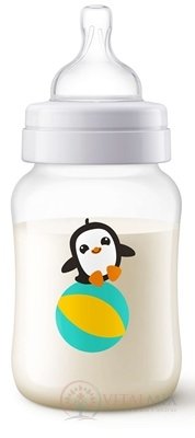 AVENT LÁHEV PP Antikolik 260 ml Tučňák, antikolikový měkký dudlík pomalý průtok 2 otvory, 1x1 ks