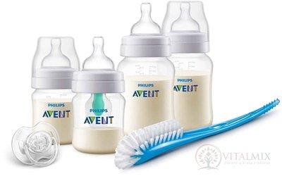 AVENT novorozenecká startovní sada Airfree láhve PP poloprůhledné (2 ks 125 ml + 2 ks 260 ml) + (dudlík + ventil + kartáč) 1x1 set