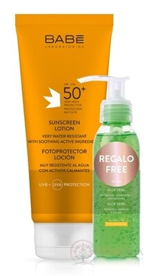 BABÉ SLUNCE Mléko na opalování + Aloe vera gel (Sunscren Lotion) s ochranným faktorem SPF 50+ 200 ml + dárek: gel 90 ml, 1x1 set
