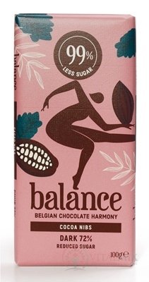 BALANCE HOŘKÁ ČOKOLÁDA 72% S KAKAOVÝMI ZRNAMI belgická, se sladidlem ze stévie 1x100 g
