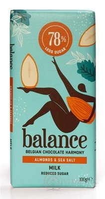 BALANCE MLÉČNÁ ČOKOLÁDA MANDLE A MOŘSKÁ SŮL belgická, se sladidlem ze stévie 1x100 g