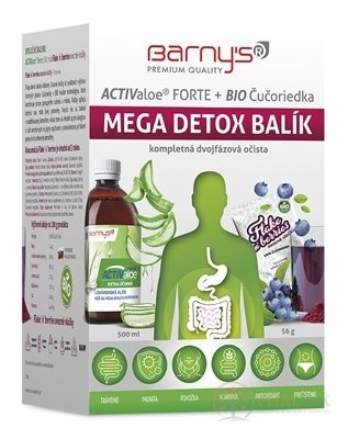 Barnys ACTIValoe Forte + BIO Borůvka MEGA DETOX gel 500 ml + ovocné vločky, sáčky 7x8 g, 1x1 set