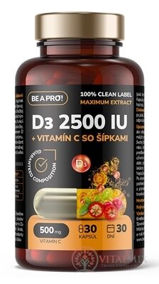 BE A PRO! D3 2500 IU + Vitamin C se šipkami cps 1x30 ks