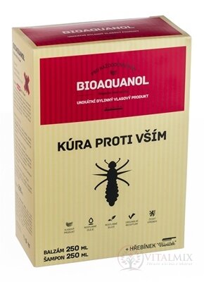 BIOAQUANOL Kúra proti vším vlasový balzám 250 ml + vlasový šampon 250 ml + hřeben, 1x1 set