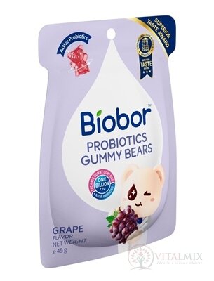 Biobor PROBIOTICS GUMMY BEARS GRAPE FLAVOR želé medvídci s hroznovou příchutí a probiotiky, 1x45 g