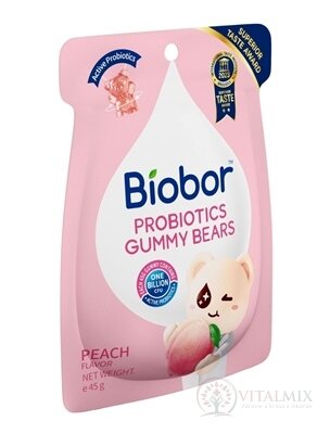 Biobor PROBIOTICS GUMMY BEARS PEACH FLAVOR želé medvídci s broskvovou příchutí a probiotiky, 1x45 g