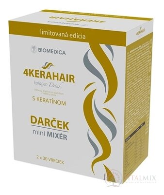 BIOMEDICA 4KERAHAIR Kolagen drink + Dárek s keratinem 2x30 ks (60 ks) + dárek mini mixér, 1x1 set