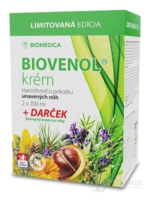 BIOMEDICA BIOVENOL krém na nohy 2x200 ml + dárek Konopný krém na ruce 100 ml, 1x1 set