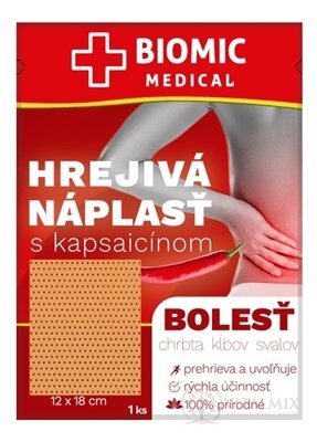 BIOMIC HŘEJIVÁ NÁPLAST s kapsaicinem 12x18 cm, 1x1 ks