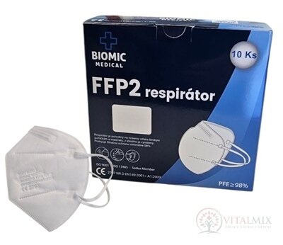 BIOMIC Respirátor FFP2 NR D bez ventilu, jednorázový, bílý 1x10 ks