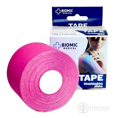 BIOMIC TAPE Kineziologická tejpovací páska růžová, 5 cm x 5 m, 1x1 ks