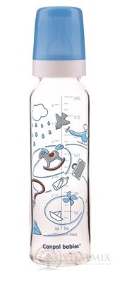 Canpol Babies Láhev Dekor 240ml sklo, silikonový dudlík kulatý 12m +, 1x1 set