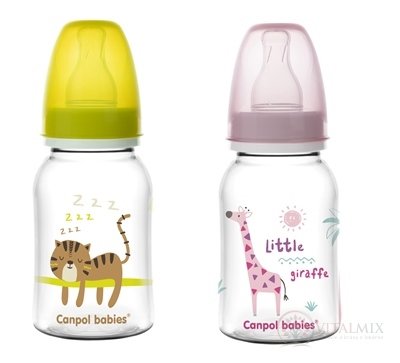 Canpol Babies Láhev tvarovaná 125 ml plast, barevný motiv, silikonový dudlík 3m +, 1x1 set